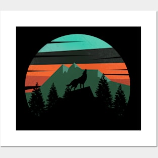 Silhouette of a wolf in a forest Posters and Art